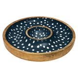 Dexam Sintra Mango Wood Spotted Chip & Dip Bowl - Ink Blue