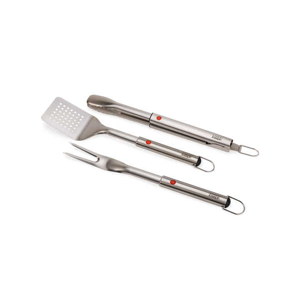 Joseph Joseph GrillOut™ Stainless Steel BBQ 3-Piece Retractable Turner, Tongs & Fork Set