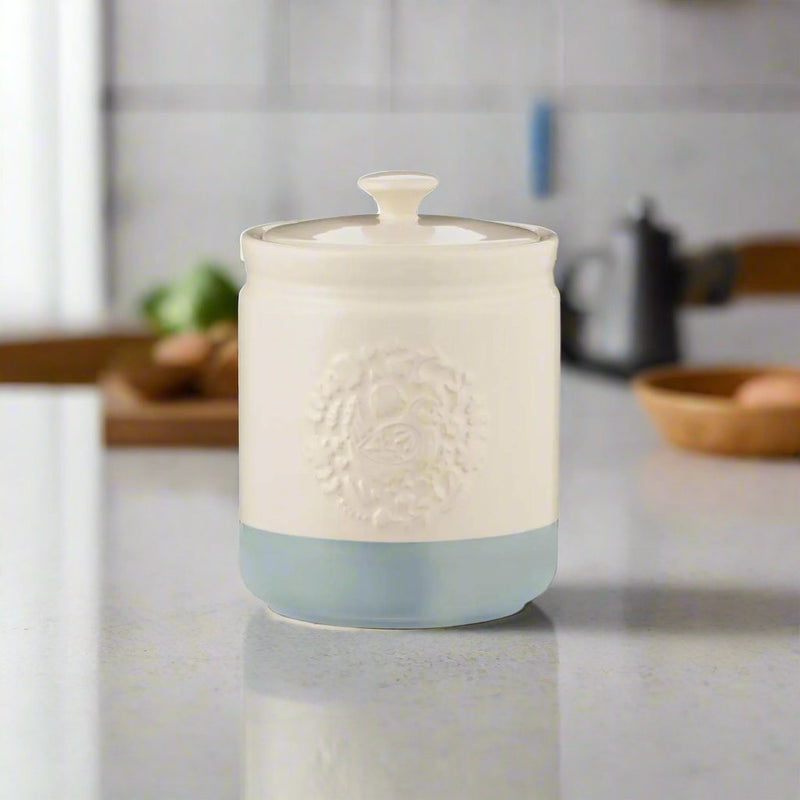 Mason Cash Stoneware Home To Roost 16cm x 11.5cm Storage Jar - Cream & Blue