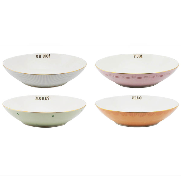 Yvonne Ellen 4-Piece Fine China Pasta Bowls - Slogan