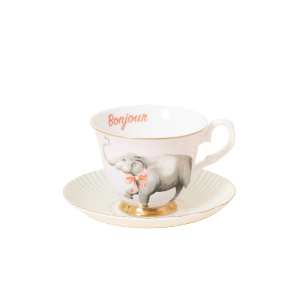 Yvonne Ellen Fine China Teacup & Saucer - Elephant