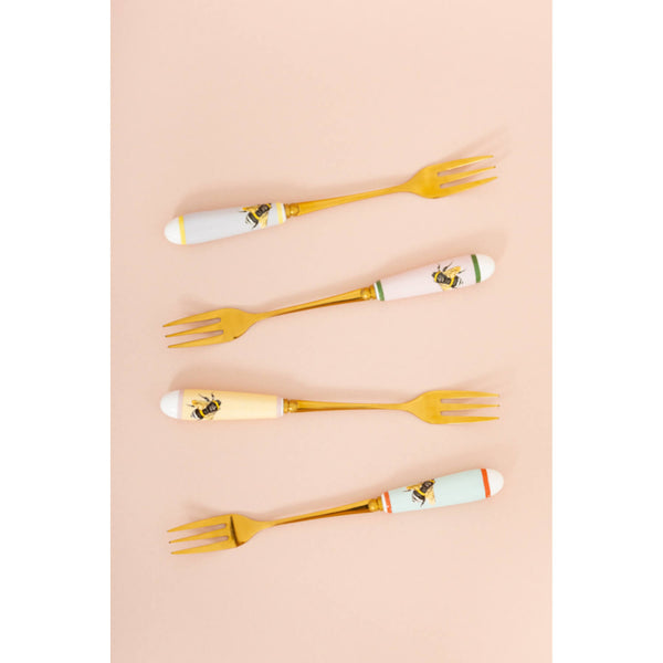 Yvonne Ellen Set Of 4 Cake Forks With China Handles - Bee
