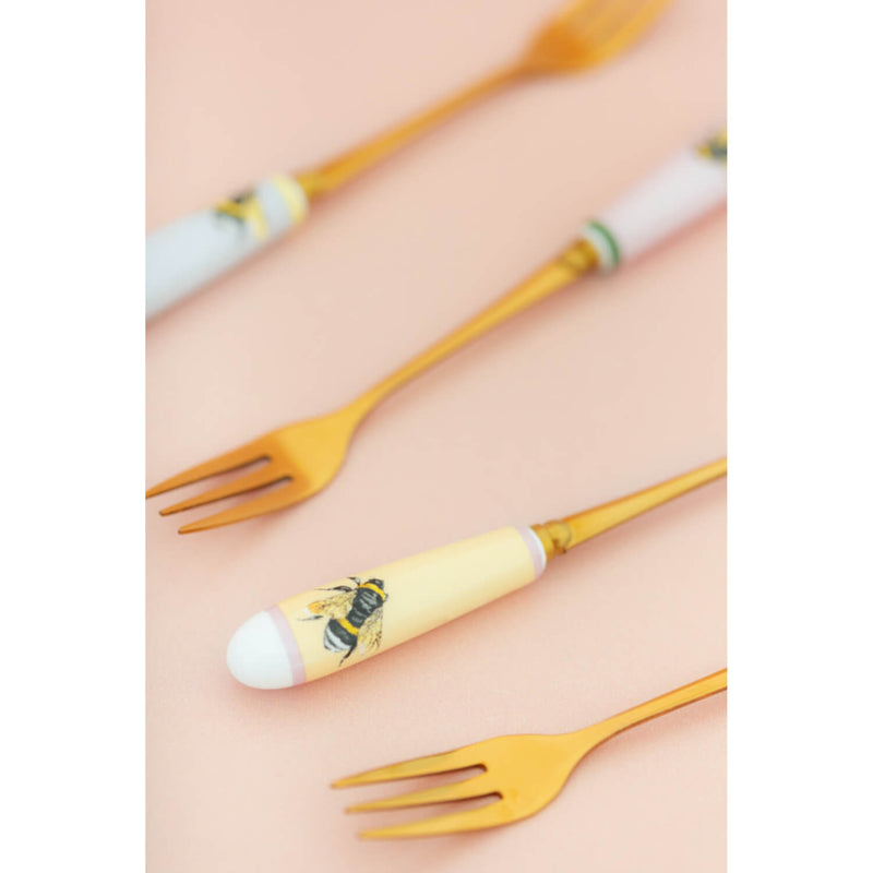 Yvonne Ellen Set Of 4 Cake Forks With China Handles - Bee