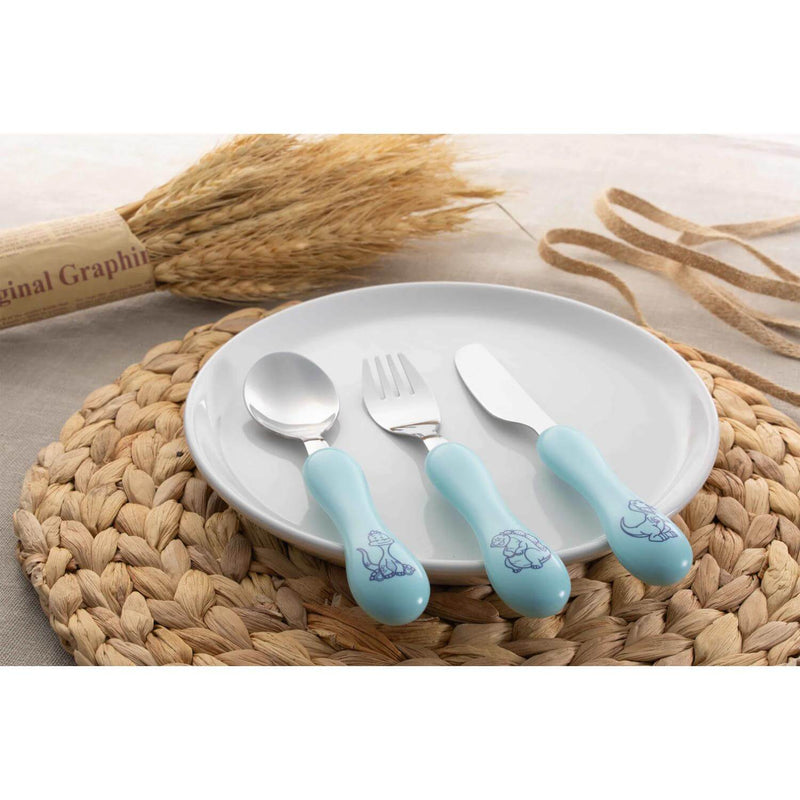 Grunwerg Greenworks 3-Piece Childrens Cutlery Set - Dino Green