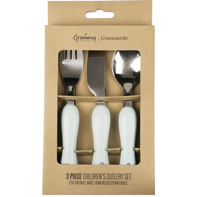 Grunwerg Greenworks 3-Piece Childrens Cutlery Set - Dino Green