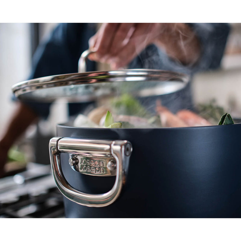 Joseph Joseph Space Folding Handle 4-Piece Saucepan & Frying Pan Set - Midnight Blue