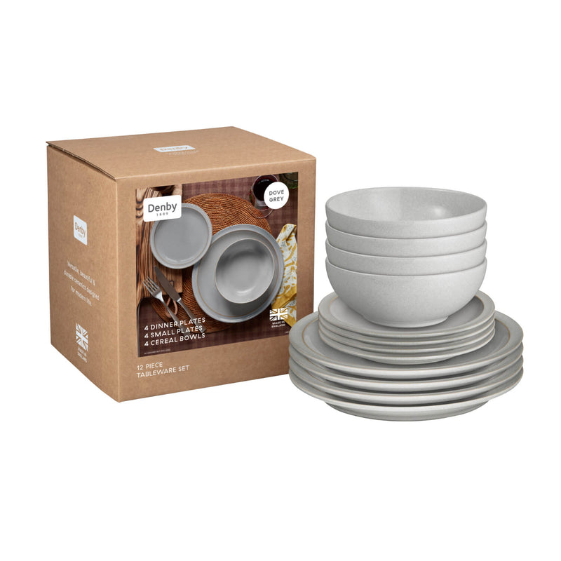 Denby Stoneware 12-Piece Dinnerware Set - Dove Grey