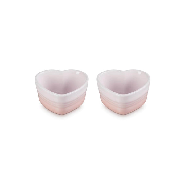 Le Creuset Set of 2 Heart Stoneware Ramekins - Shell Pink