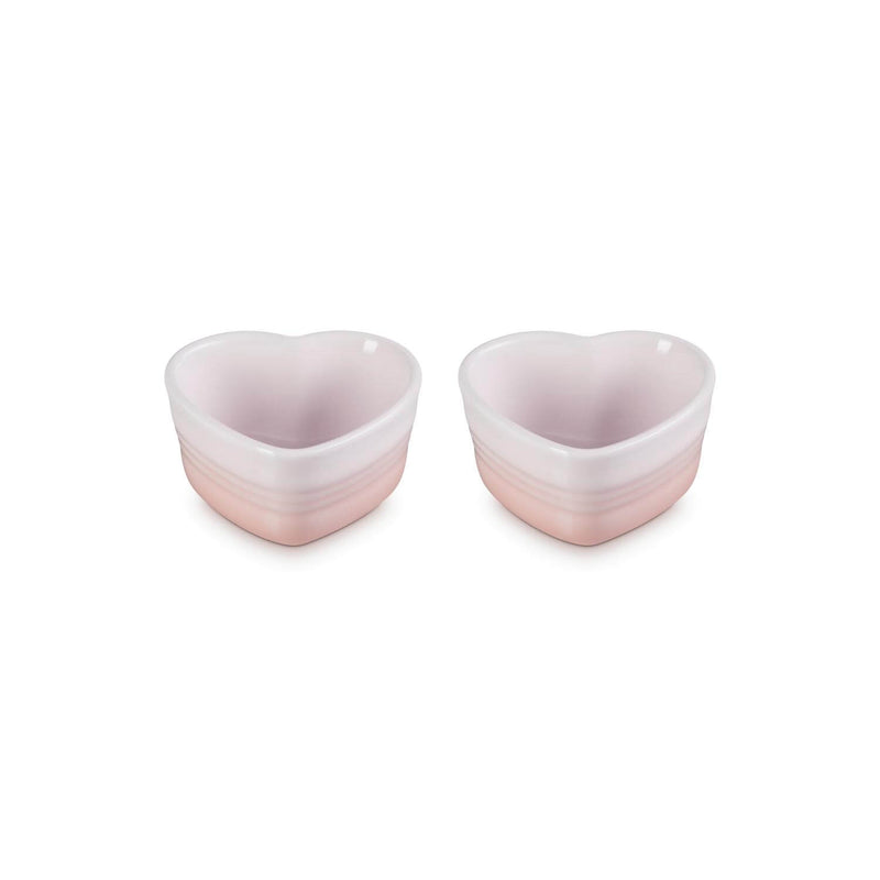 Le Creuset Set of 2 Heart Stoneware Ramekins - Shell Pink