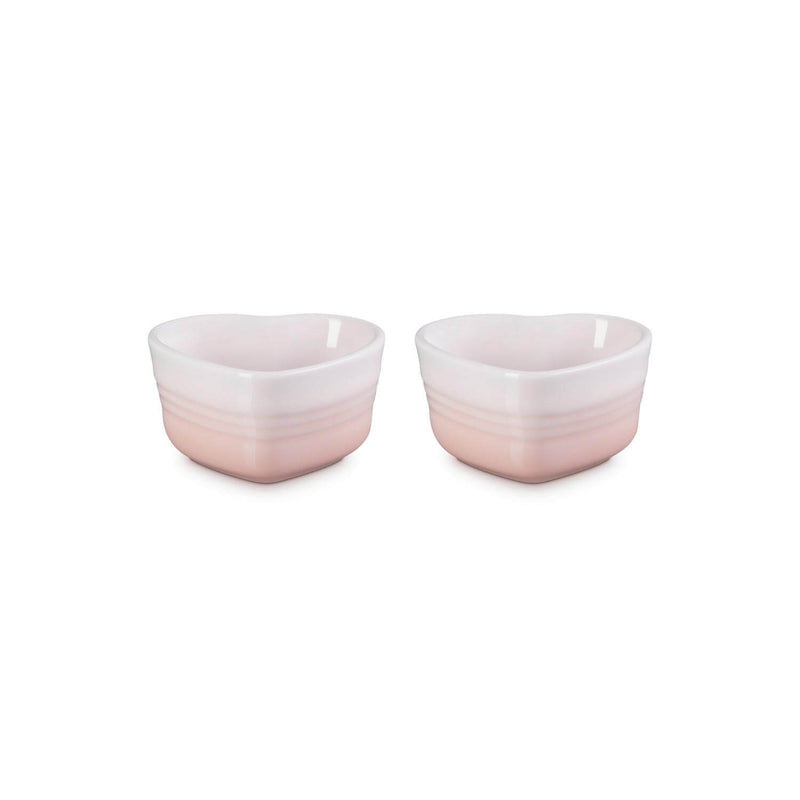 Le Creuset Set of 2 Heart Stoneware Ramekins - Shell Pink