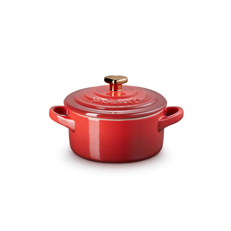 Le Creuset Stoneware Petite Casserole with Gold Heart Knob - Cerise