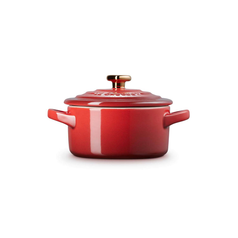 Le Creuset Stoneware Petite Casserole with Gold Heart Knob - Cerise