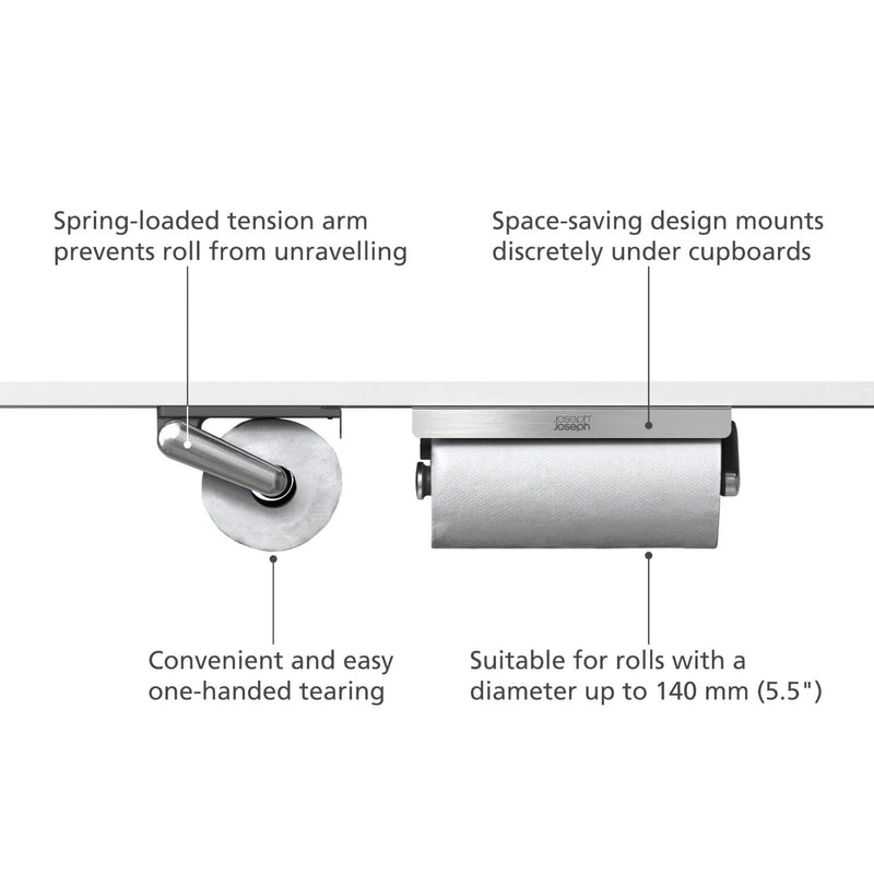 Joseph Joseph RollGrip Under-Shelf Stainless Steel Kitchen Roll Holder