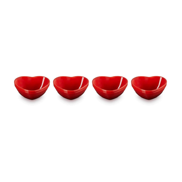 Le Creuset Set of 4 Mini Heart Stoneware Bowls - Cerise