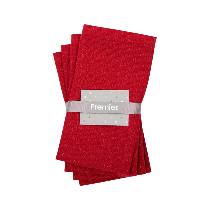 Premier Christmas Set of 4  Napkins - Red Glitter