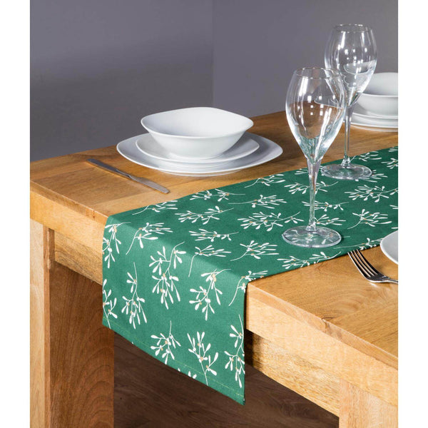 Premier Christmas 2 Metre Table Runner - Green Mistletoe