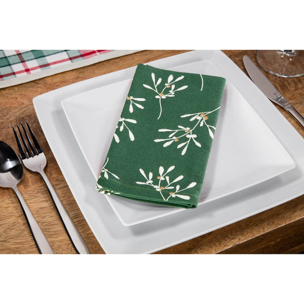 Premier Christmas Set of 4  Napkins - Green Mistletoe