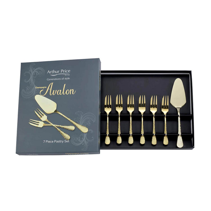 Arthur Price Champagne Avalon Stainless Steel Pastry Fork & Server Set - 7-Piece