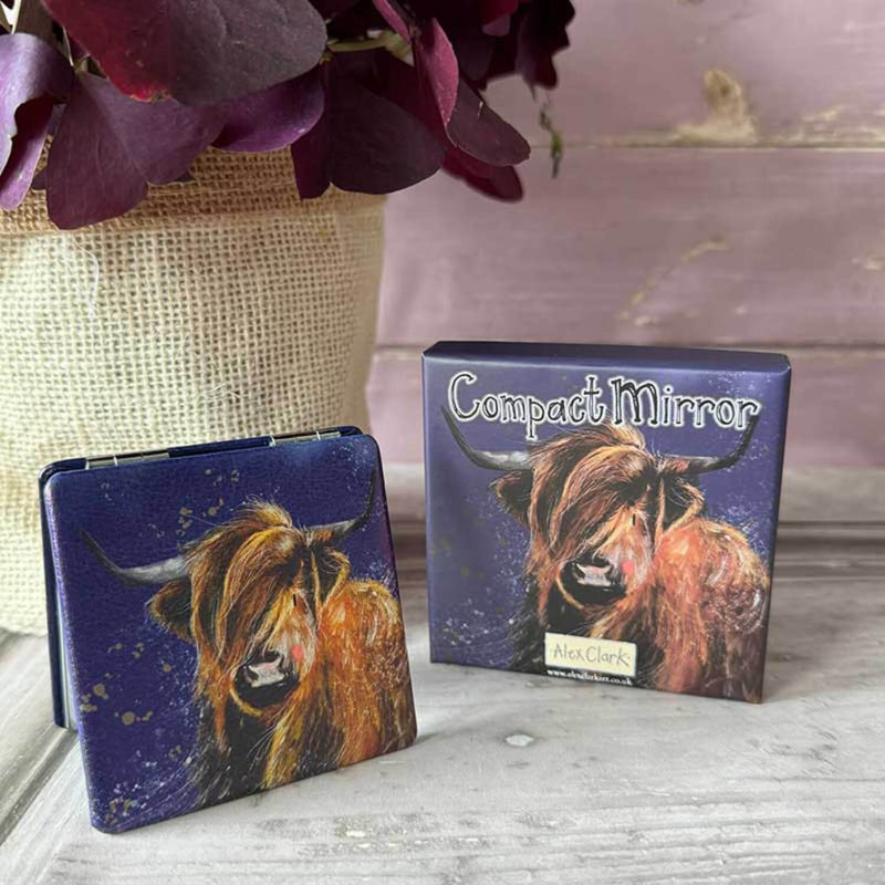 Alex Clark Vegan Leather Compact Mirror - Highland Cow