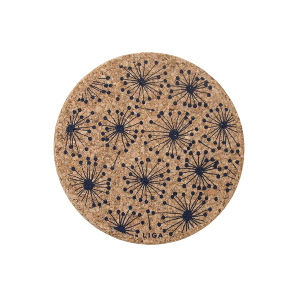 Liga Round Cork Coaster - Dandelion - Grey