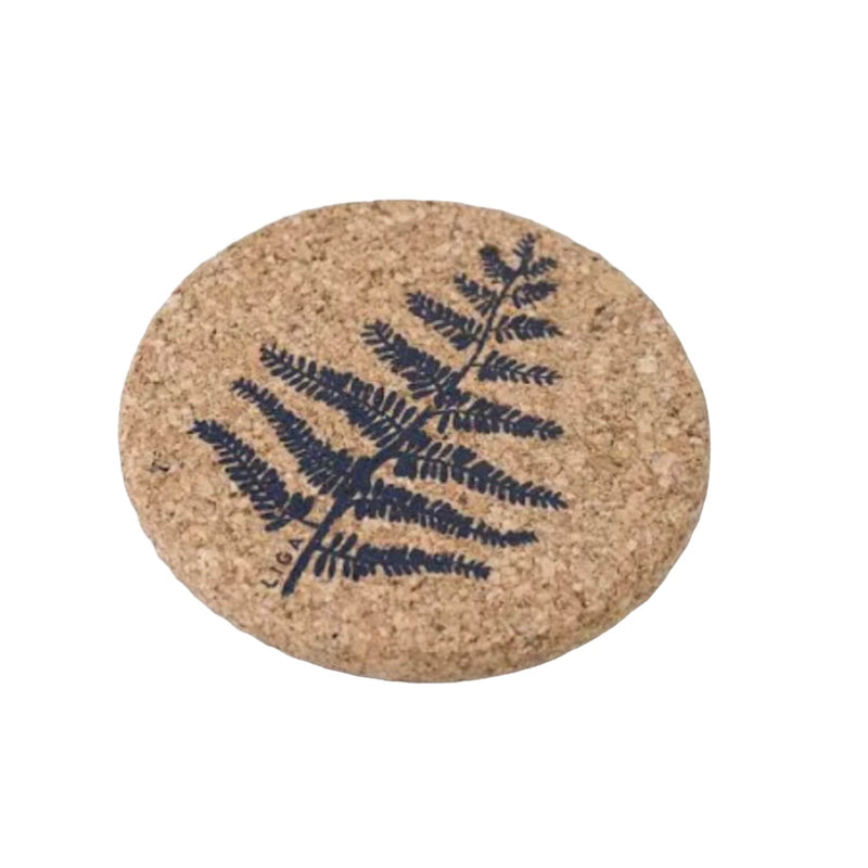 Liga Round Cork Coaster - Fern - Grey