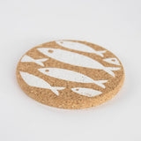 Liga Round Cork Coaster - Fish - White