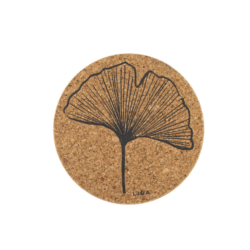 Liga Round Cork Coaster - Ginkgo - Grey