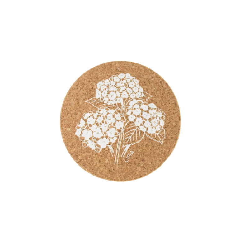 Liga Round Cork Coaster - Hydrangea - White