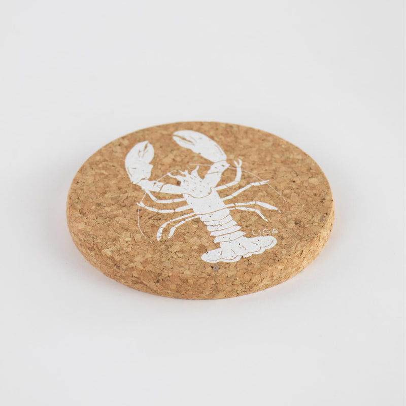 Liga Round Cork Coaster - Lobster - White