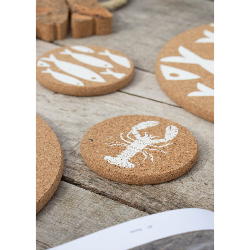 Liga Round Cork Coaster - Lobster - White