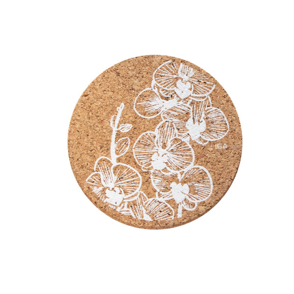 Liga Round Cork Coaster - Orchid - White