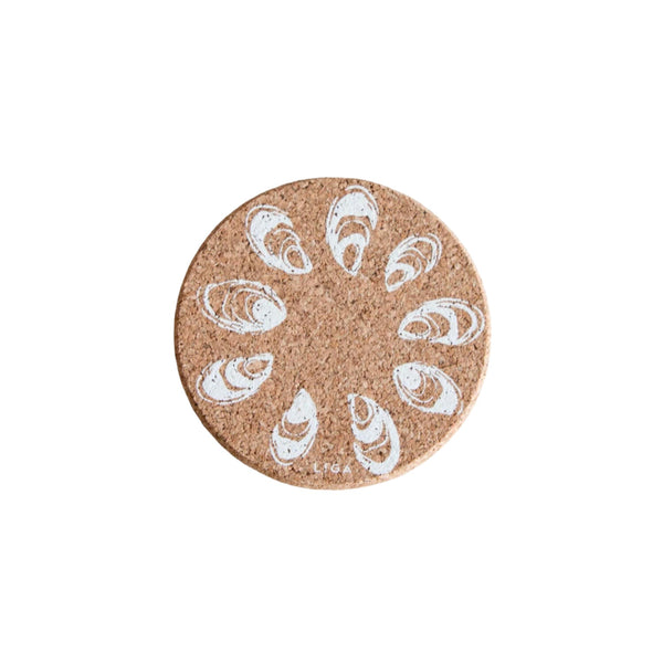 Liga Round Cork Coaster - Oyster - White