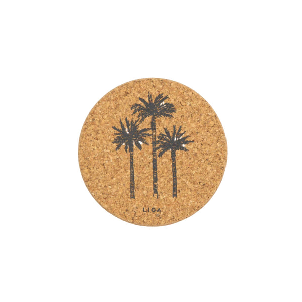 Liga Round Cork Coaster - Palm - Grey