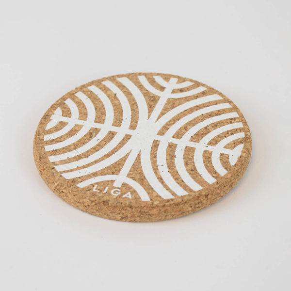 Liga Round Cork Coaster - Ripples - White