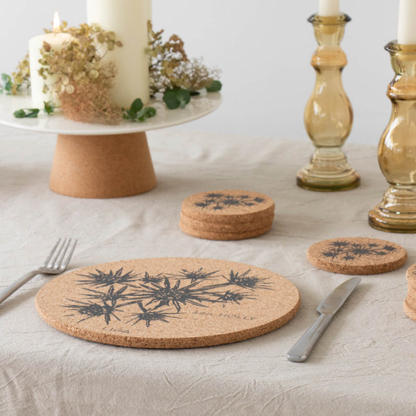 Liga Round Cork Coaster - Sea Holly - Grey