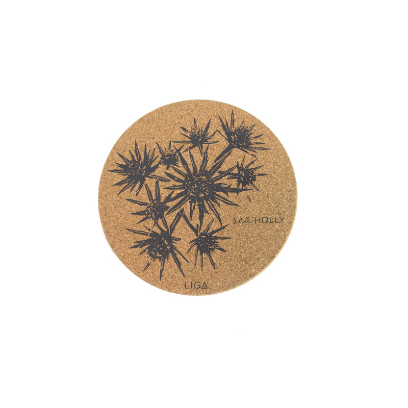 Liga Round Cork Coaster - Sea Holly - Grey