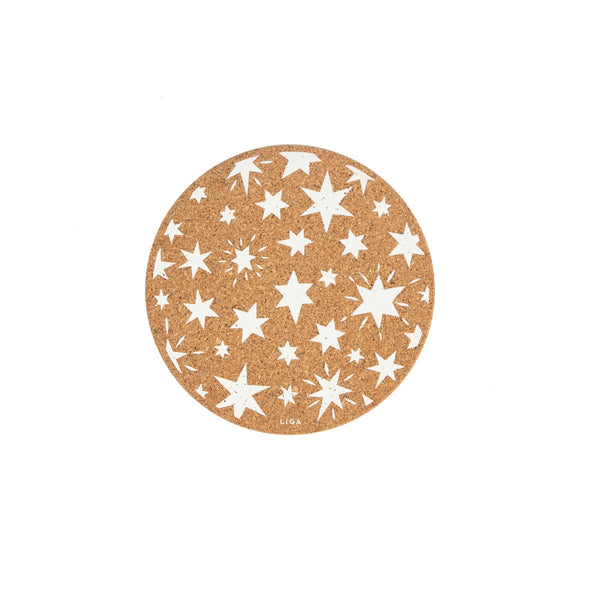 Liga Round Cork Coaster - Stars - White