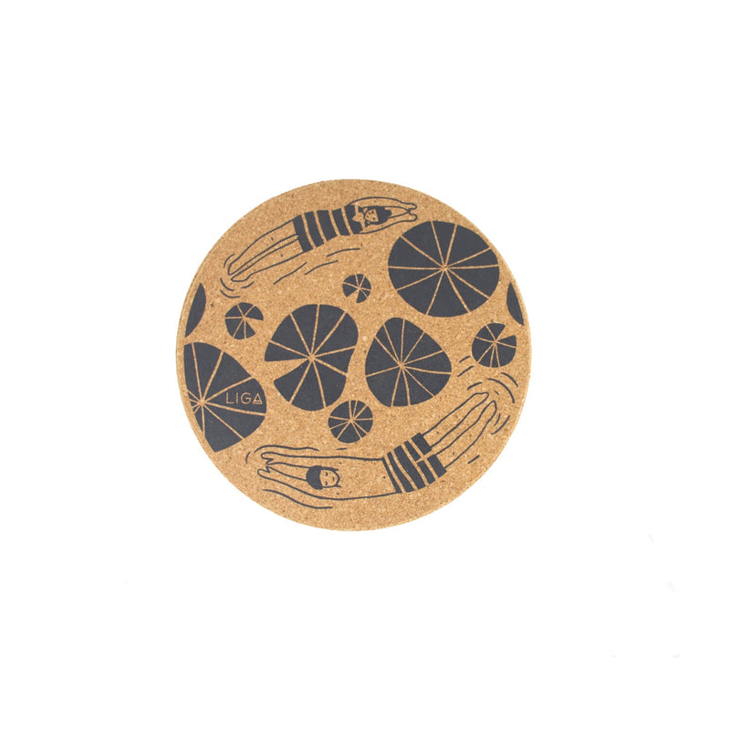 Liga Round Cork Coaster - Wild Swimmers - Grey