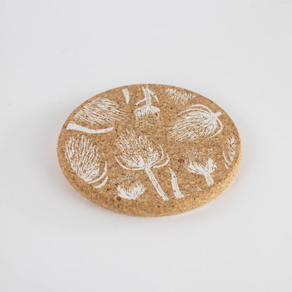 Liga Round Cork Coaster - Thistle - White