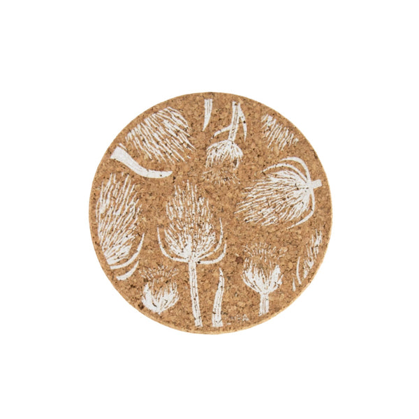 Liga Round Cork Coaster - Thistle - White