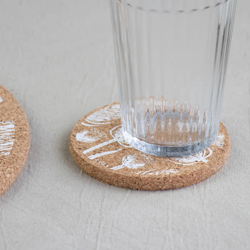 Liga Round Cork Coaster - Thistle - White