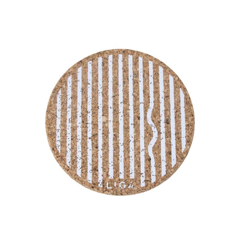 Liga Round Cork Coaster - Wiggle - White