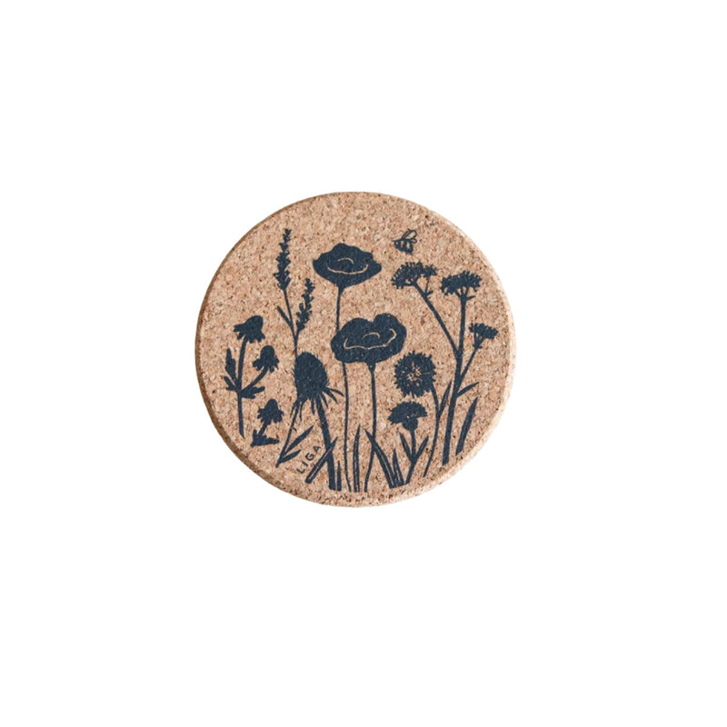 Liga Round Cork Coaster - Wildflower - Grey