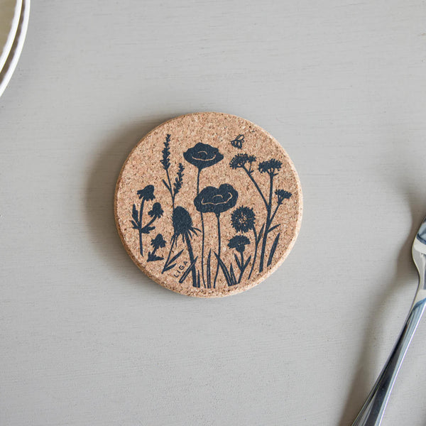 Liga Round Cork Coaster - Wildflower - Grey