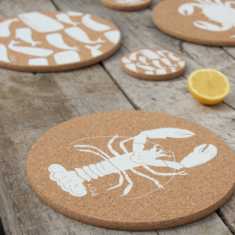 Liga Round Cork Placemat - Lobster - White