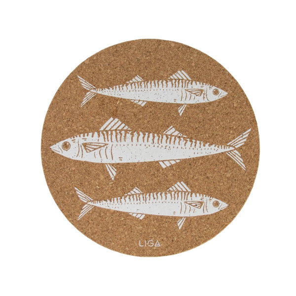 Liga Round Cork Placemat - Mackerel - White