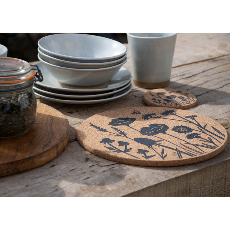 Liga Round Cork Placemat - Wildflower - Grey