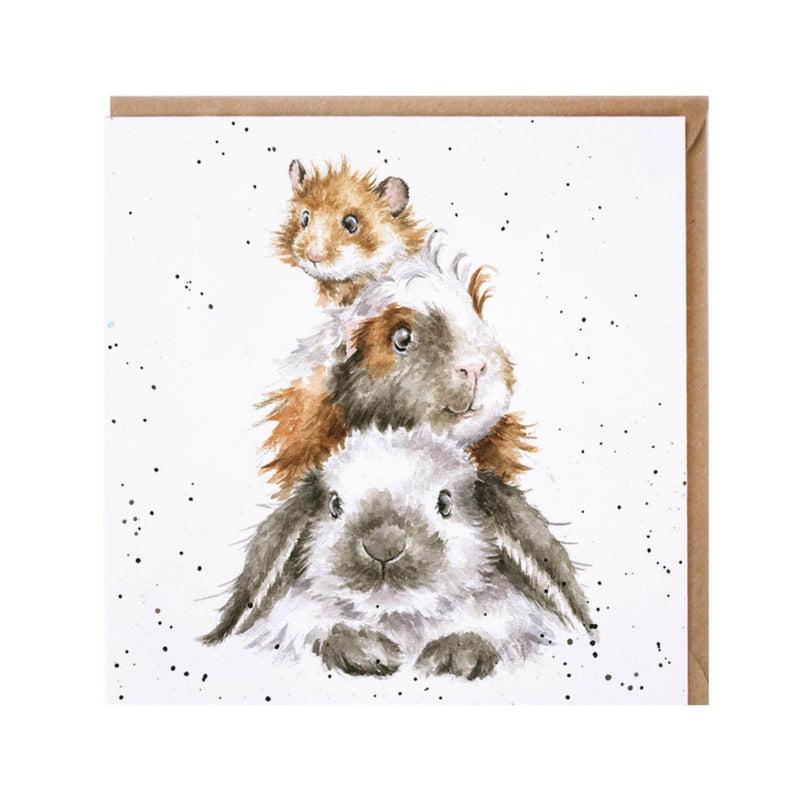 Wrendale Designs by Hannah Dale Card - Piggy In The Middle - Guinea Pig & Rabbit