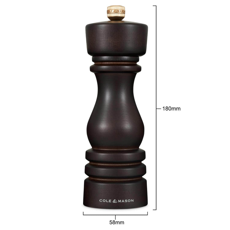 Cole & Mason London 18cm Beech Wood Pepper Mill - Chocolate