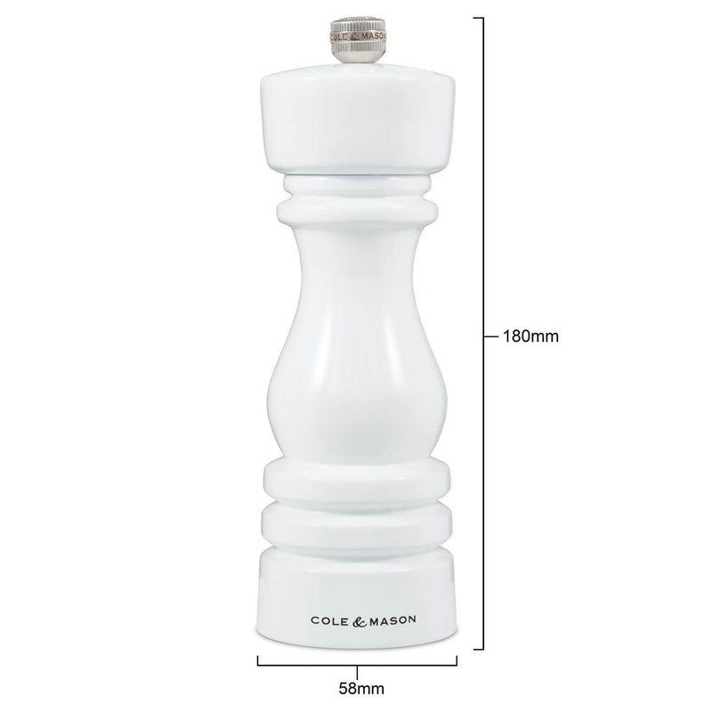 Cole & Mason London 18cm Beech Wood Pepper Mill - Gloss White